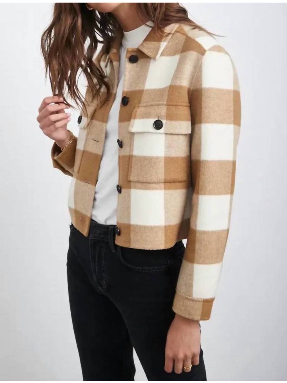 Rails Steffi Shirt Jacket Ivory Camel Buffalo Check Wool